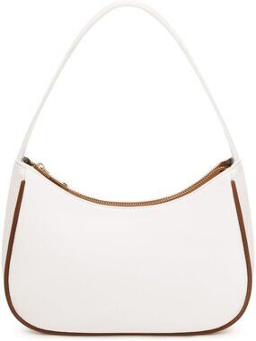 Women's White Brown Zipper Tote Handbag Mini Shoulder Imported Clutch Purses